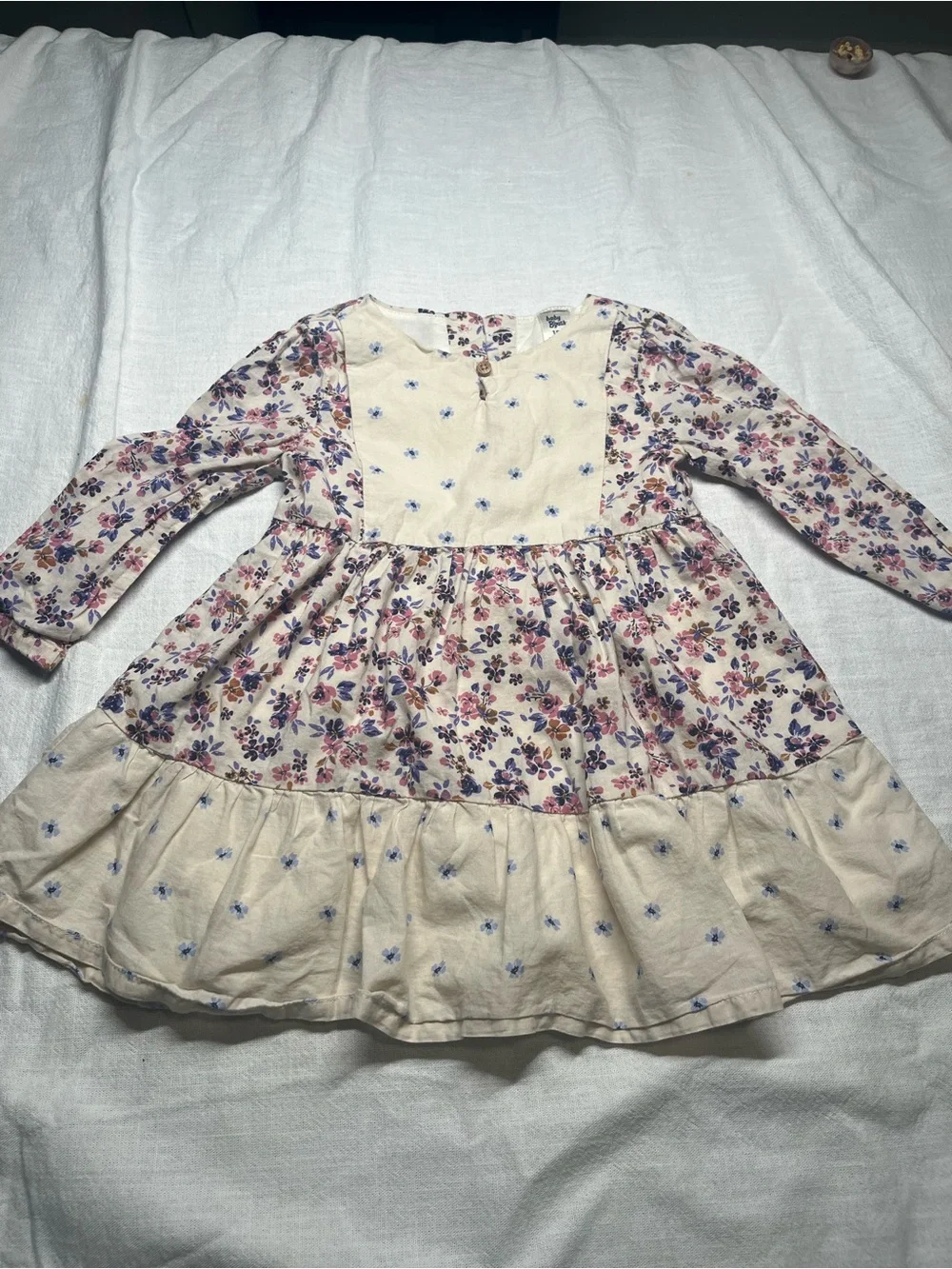 OshKosh B'gosh Cream Floral Tiered Long Sleeve Dress with Pink & Purple Accents
